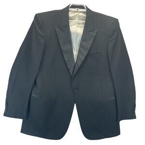 Vtg Pierre Cardin Blazer Men's 46R Black Tuxedo Suit Satin Notch Lapel Jacket